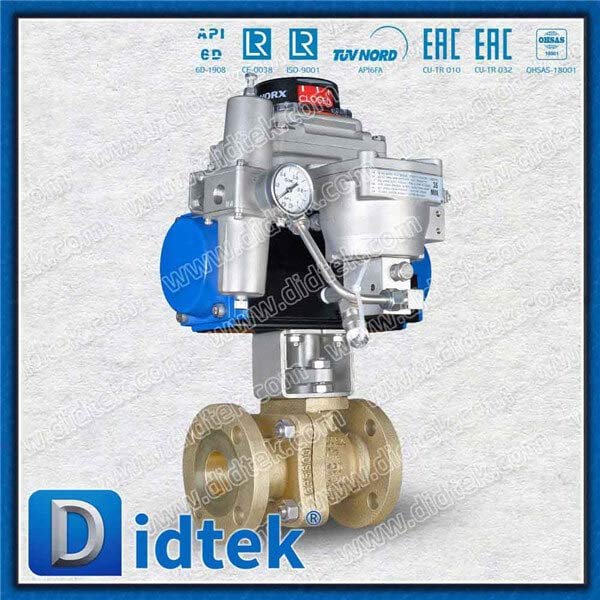 Válvula de esfera de vedação macia flutuante acionada pneumática de bronze de alumínio C95800
